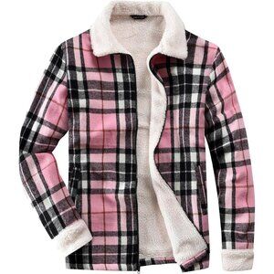 Women's Lined Light Pink Fleece Flannel Collar Vest Shirt Jackets Zip Closures